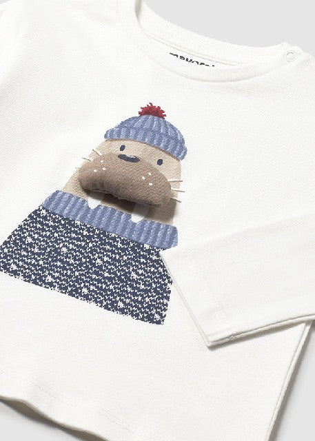Camiseta m/l aplique animal   Nata-morsa