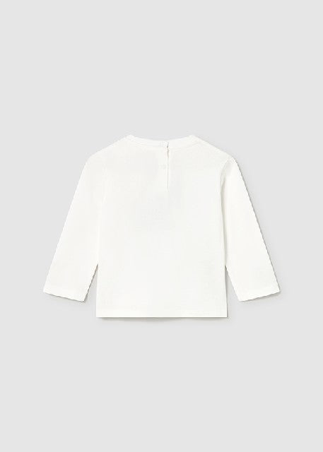 Camiseta m/l apliques tejidos Nata-niebl