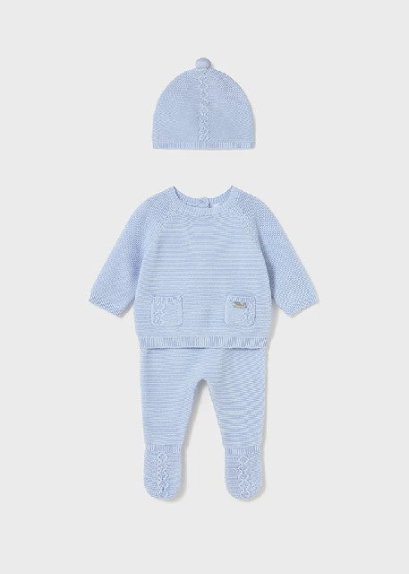 Conj. polaina y gorro tricot  Cielo
