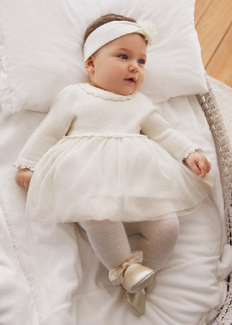 Vestido combinado tricot      Crudo