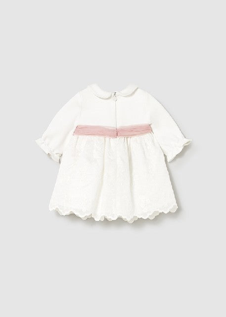 Vestido combinado bordado     Crudo