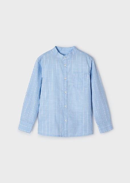 Camisa m/l cuello mao rayas   Celeste