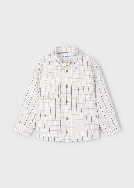 Camisa m/l cuadros            Nata