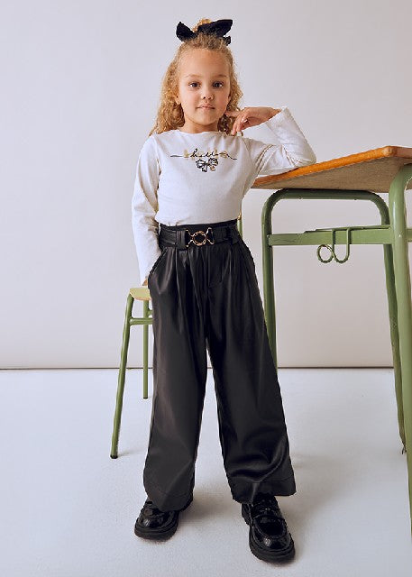 Pantalon largo pu wide leg    Negro