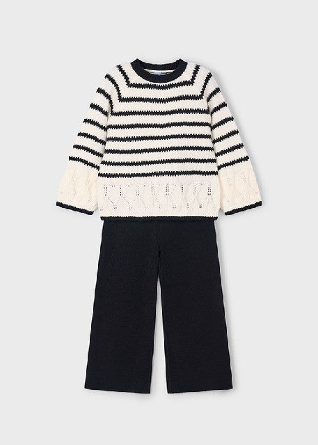 Conj. pantalon tricot rayas   Negro