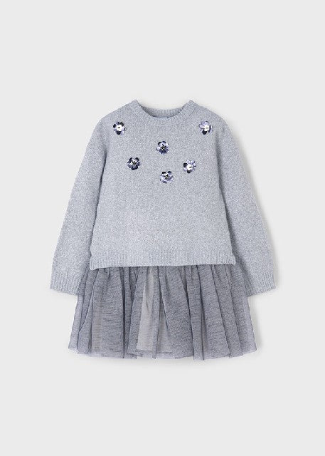 Vestido tricot combinado      Plata