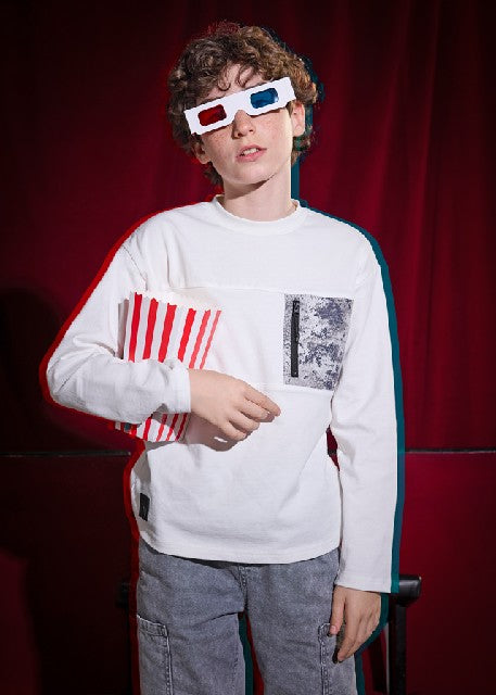 Camiseta m/l bolsillo         Nata