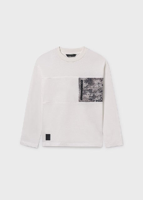 Camiseta m/l bolsillo         Nata