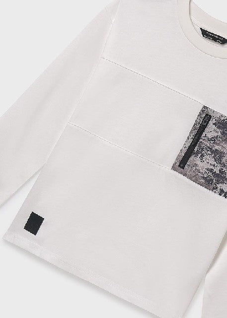 Camiseta m/l bolsillo         Nata