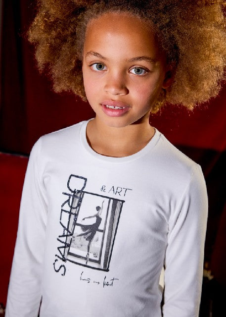 Camiseta m/l bordados         Nata