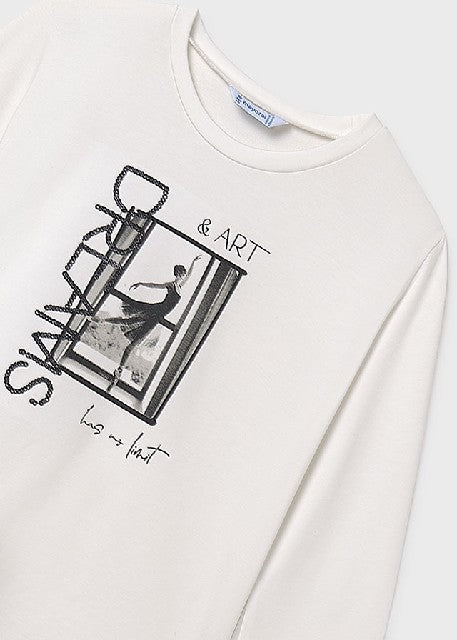 Camiseta m/l bordados         Nata