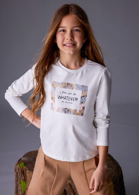 Camiseta m/l bordada          Nata-nude