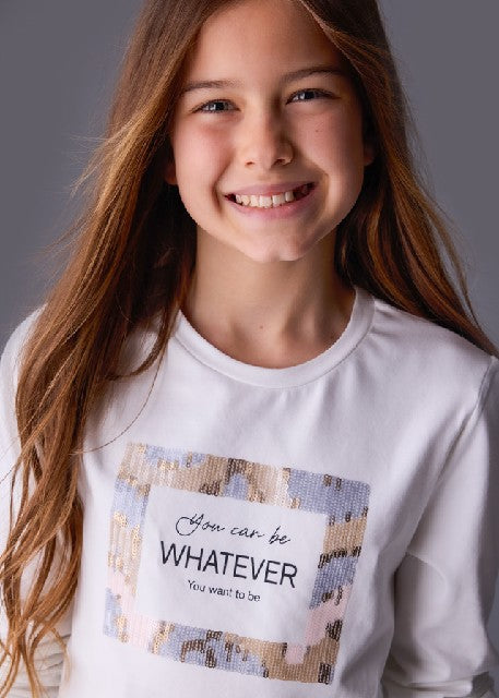 Camiseta m/l bordada          Nata-nude