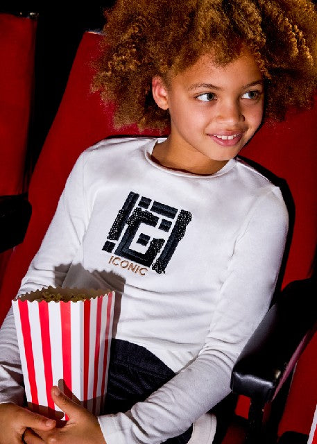 Camiseta m/l bordada          Nata-negro