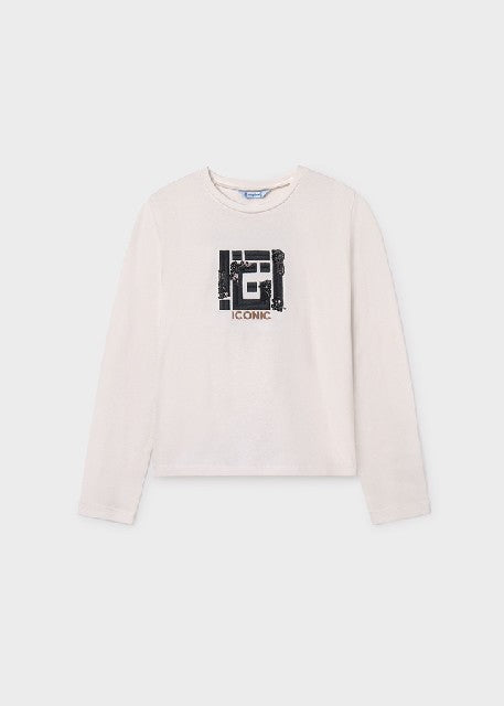 Camiseta m/l bordada          Nata-negro