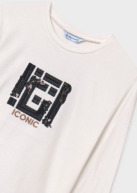 Camiseta m/l bordada          Nata-negro