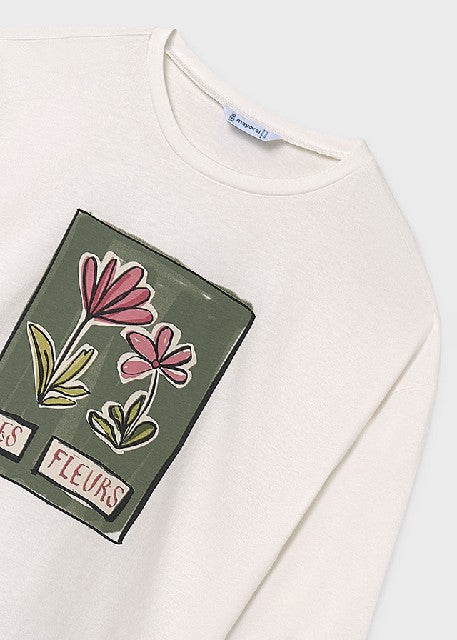 Camiseta m/l flor             Nata-caza