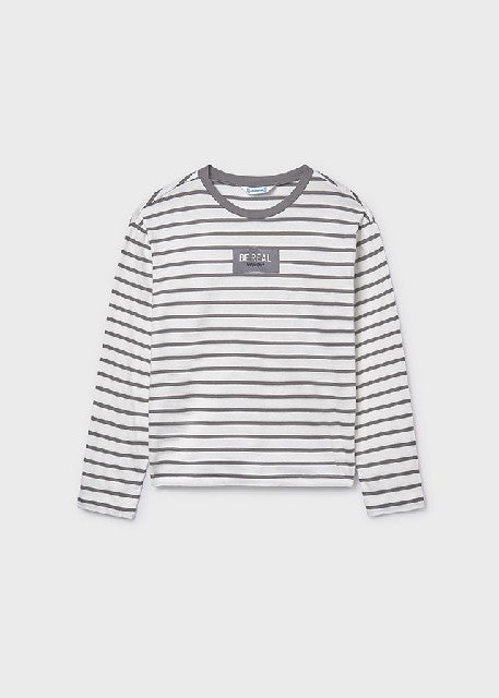 Camiseta m/l rayas oversize   Nata-plomo