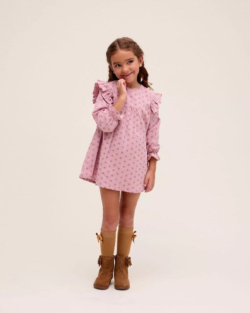Vestido de niña estampado con volante y manga abullonada  EST-VOL