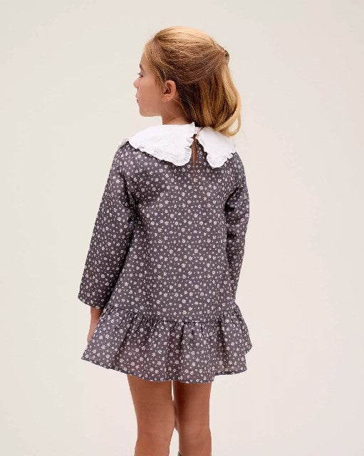 Vestido de niña gris con hojas blancas  GRIS