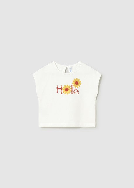 Camiseta m/c apliques crochet Crudo