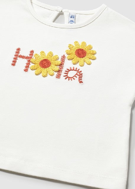 Camiseta m/c apliques crochet Crudo