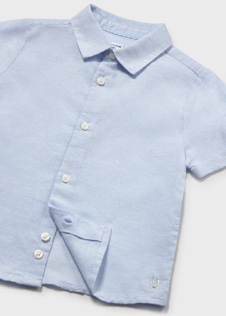 Camisa m/c lino c/camisero    Celeste