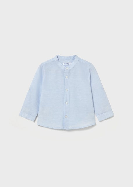 Camisa m/l lino cuello mao    Celeste