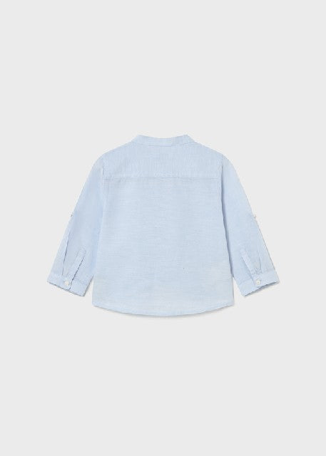 Camisa m/l lino cuello mao    Celeste