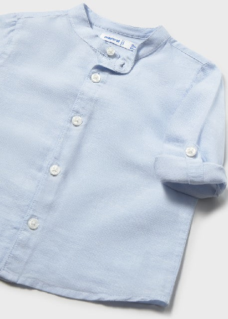 Camisa m/l lino cuello mao    Celeste