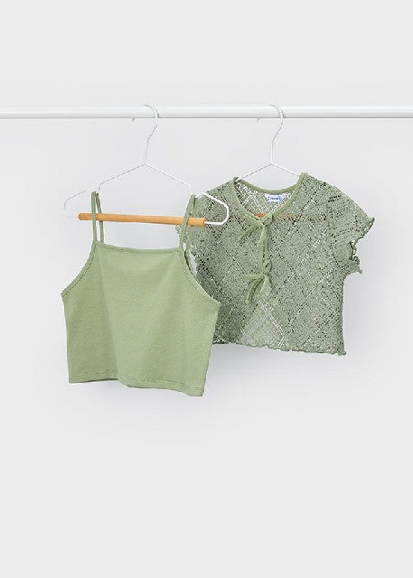 Camiseta m/c 2 piezas crochet Musgo