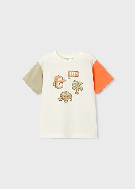 Camiseta m/c combinada        Nata-naran