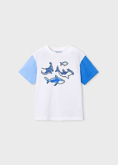 Camiseta m/c combinada        Bco-azul