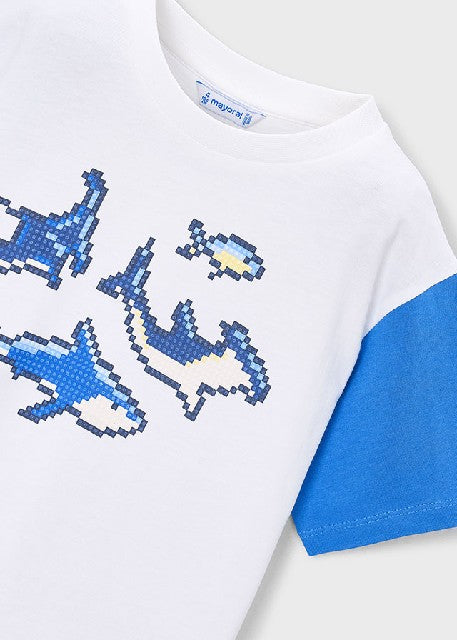 Camiseta m/c combinada        Bco-azul