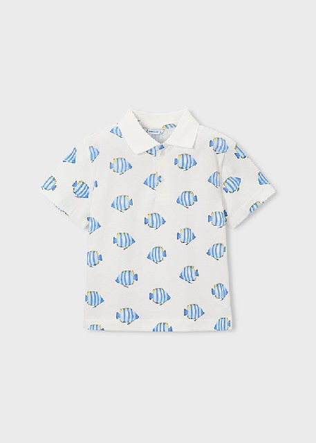 Polo m/c estampado            Bco-azul
