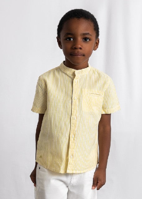 Camisa m/c cuello mao lino    Oliva