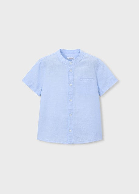 Camisa m/c cuello mao lino    Celeste