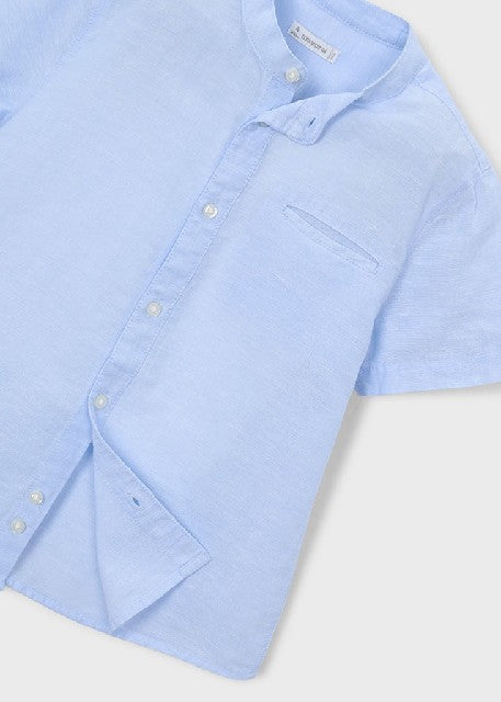 Camisa m/c cuello mao lino    Celeste