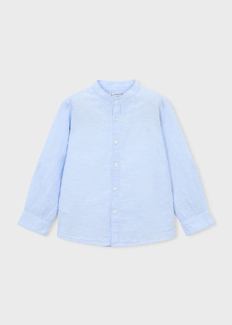 Camisa m/l cuello mao lino    Celeste