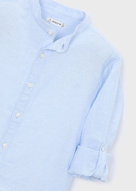 Camisa m/l cuello mao lino    Celeste