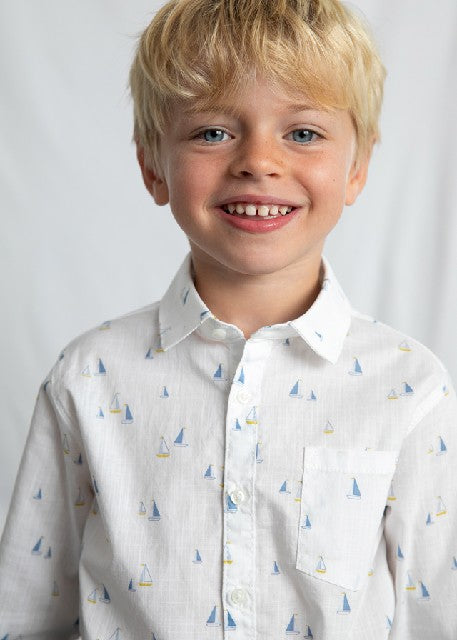 Camisa m/l lino c/camisero    Bco-añil