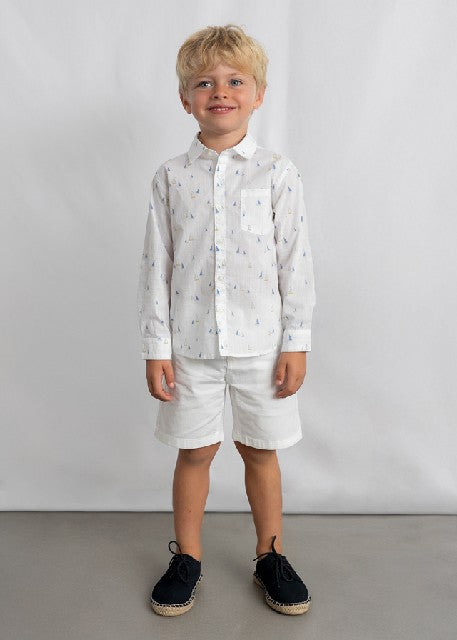 Camisa m/l lino c/camisero    Bco-añil