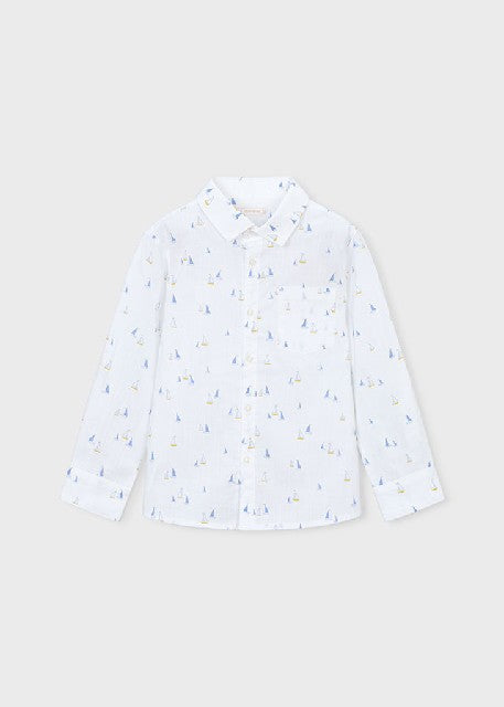 Camisa m/l lino c/camisero    Bco-añil