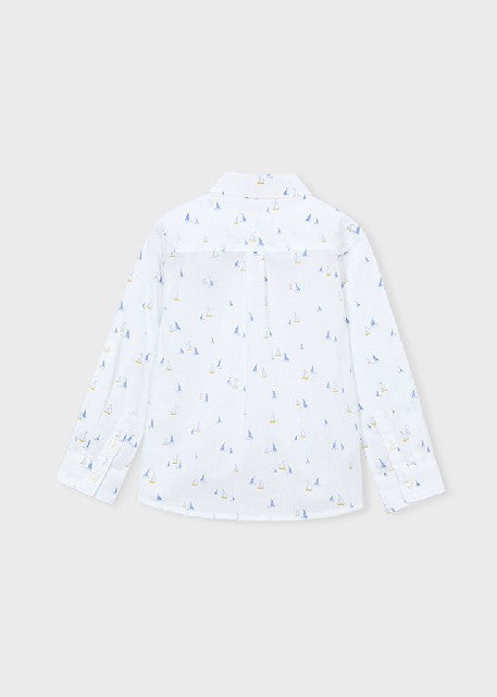 Camisa m/l lino c/camisero    Bco-añil
