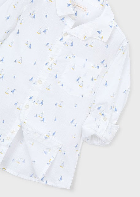 Camisa m/l lino c/camisero    Bco-añil