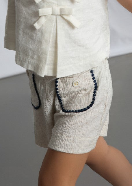 Pantalon corto bolsillos      Lino