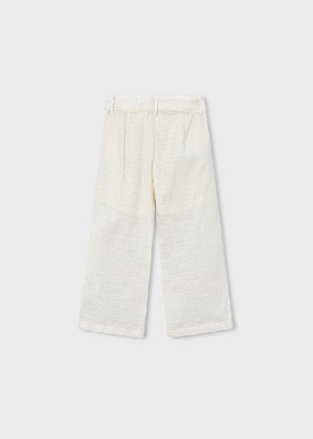 Pantalon largo lino bordado   Hueso
