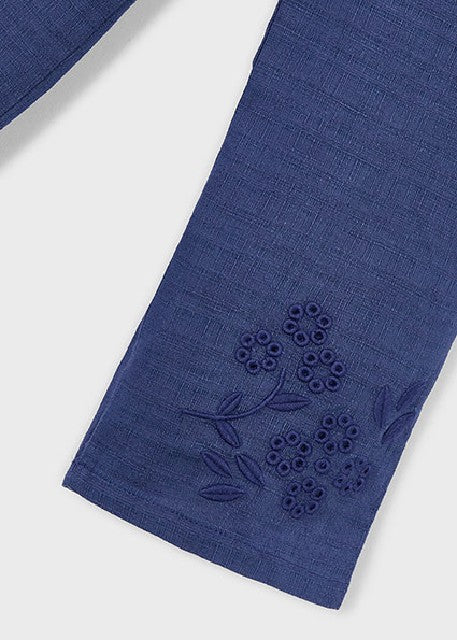 Pantalon largo lino bordado   Porcelana