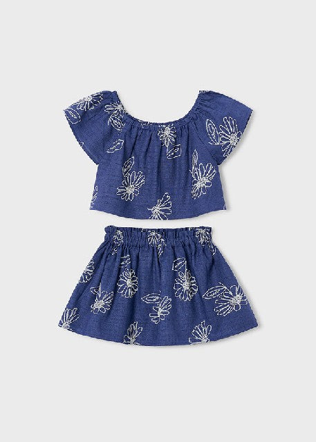 Conj. falda lino estampado    Porcelana