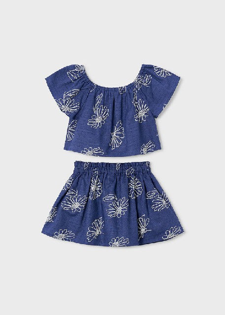 Conj. falda lino estampado    Porcelana